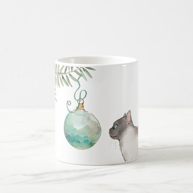 Café Reflexão de Gato em uma Caneca de Natal de Ornamen (Centro)
