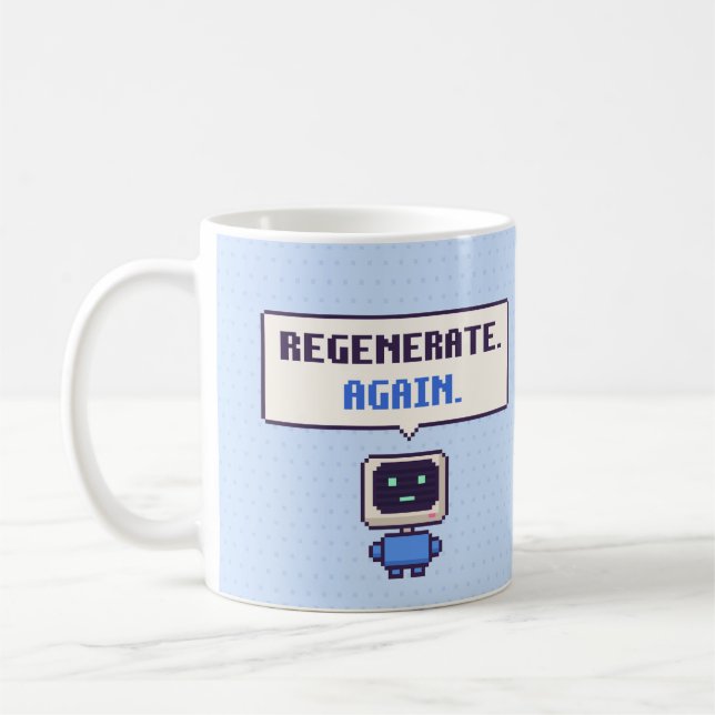 Café Regenerar. Novamente. Caneca de Pixel AI Engraçada (Esquerda)