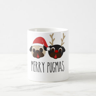 Café Rena do Natal de Pugmas & caneca alegres do Pug do