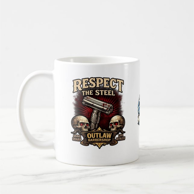 Café Respeite o Aço – Caneca para Navalha de Dupla Face (Esquerda)
