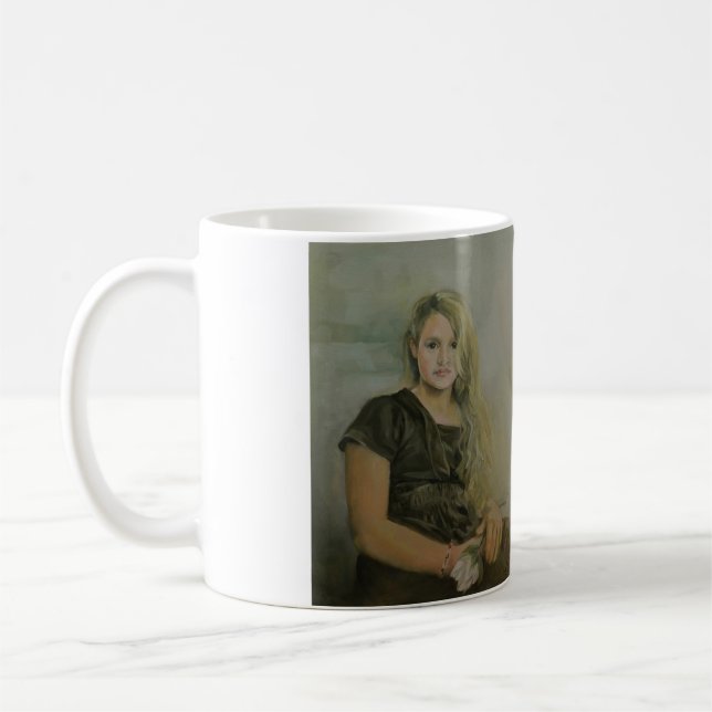 Café Retrato de uma jovem moça com uma caneca branca (Esquerda)