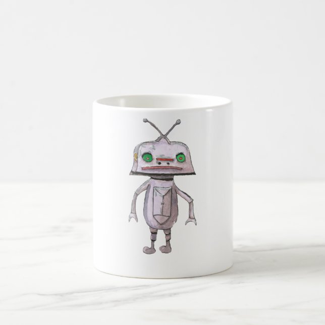 Café Robô cinzento caneca branca clássica de 11 onças (Centro)