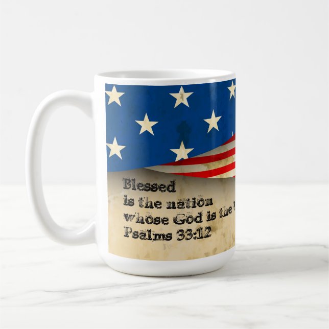 Café Salmos Versos da bíblia 33:12 em uma caneca de sin (Esquerda)