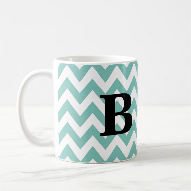 Café Seafoam e caneca preta do monograma de Chevron (Esquerda)