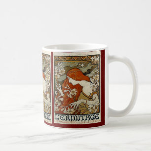 Café Senhora de Nouveau da arte & caneca dos lírios