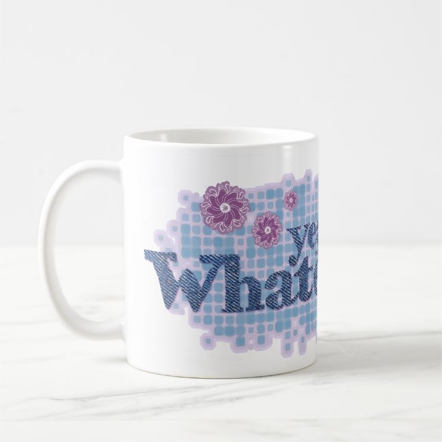 Café sim, o que quer que... caneca azul e rosa de ganga (Esquerda)