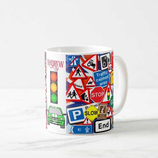 Café Sinais de estrada coloridos personalizados, caneca (Frente Esquerda)