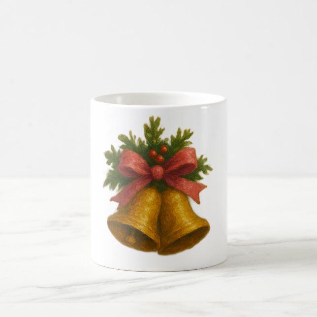 Café Sinos de Férias Dourados com Caneca de Laço Rosa (Centro)