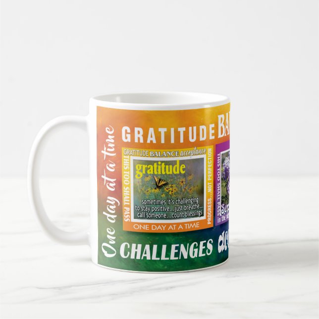 Café slogans de gratidão serenidade aceitação caneca (Esquerda)