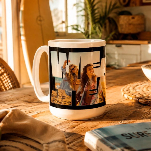 Café "Somos uma Equipe" Caneca de Foto Personalizada (Boho coastal aesthetic • Vintage-inspired design • Custom photo keepsake)