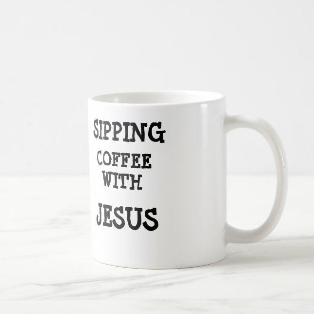 Café sorvendo com caneca de Jesus (Direita)