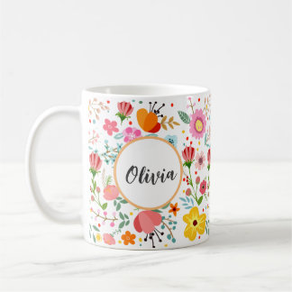 Café Sua caneca de Elegância Floral Personalizada
