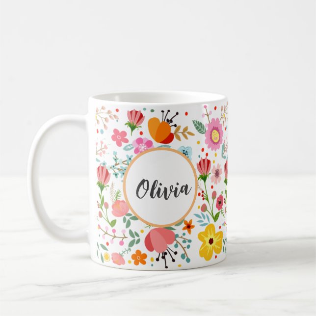 Café Sua caneca de Elegância Floral Personalizada (Esquerda)