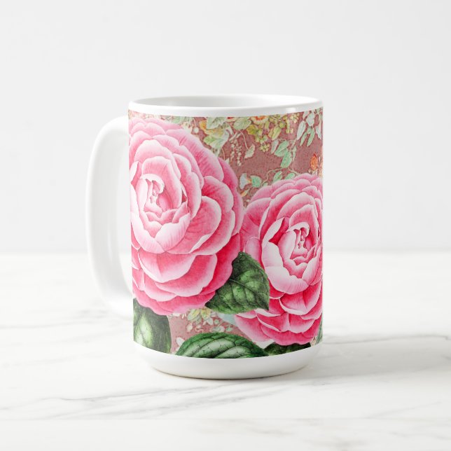 Café Taça de Caneca de Arte de Rosas Rosa Grandes (Frente Esquerda)