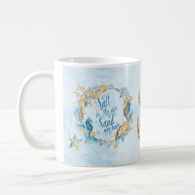 Café Tema da praia da caneca de Seashell azul (Esquerda)