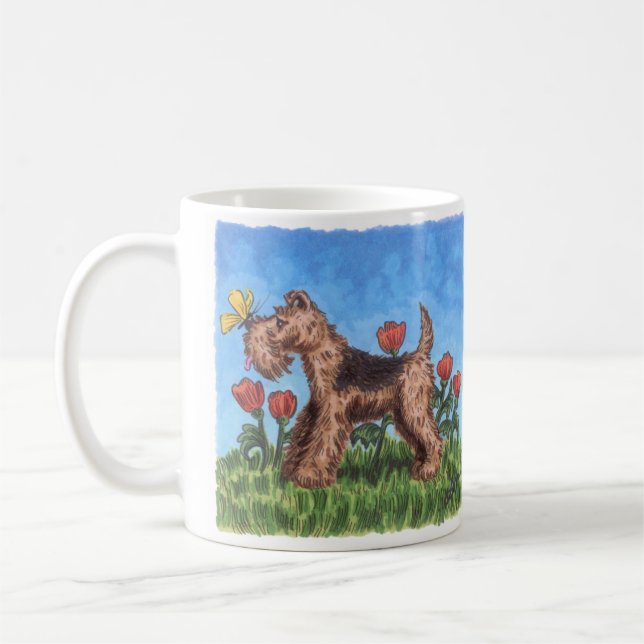 Café Terrier de galês com papoilas 11oz. caneca (Esquerda)