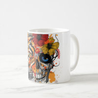 Tigre e crânio caneca de arte contemporânea