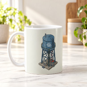 Café Torre de Água da Cidade Isométrica Caneca Retro