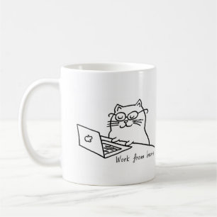 Café Trabalho com caneca de gato doméstica