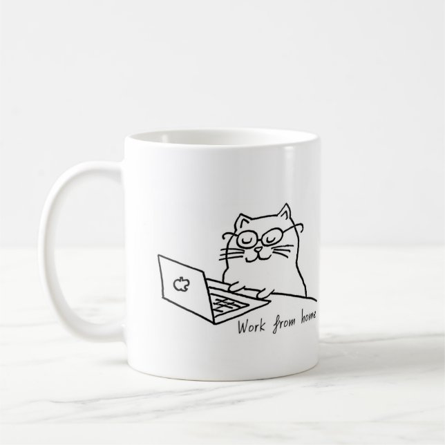 Café Trabalho com caneca de gato doméstica (Esquerda)