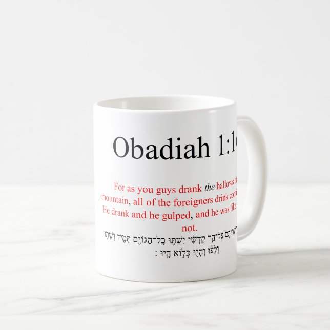 Café Tradução de Código Aberto Obadiah 1:16 Caneca (Frente Esquerda)