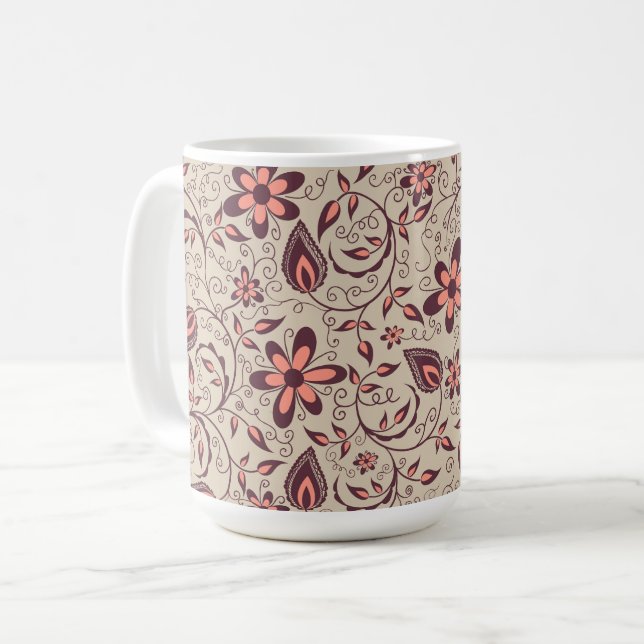 Café Uma caneca de cerâmica com fundo bege  (Frente Esquerda)