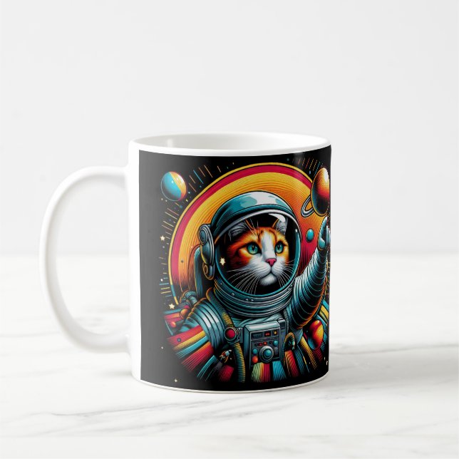 Café Uma caneca de gato espacial colorida! (Esquerda)