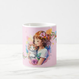 Café Uma garota com sua caneca de gato