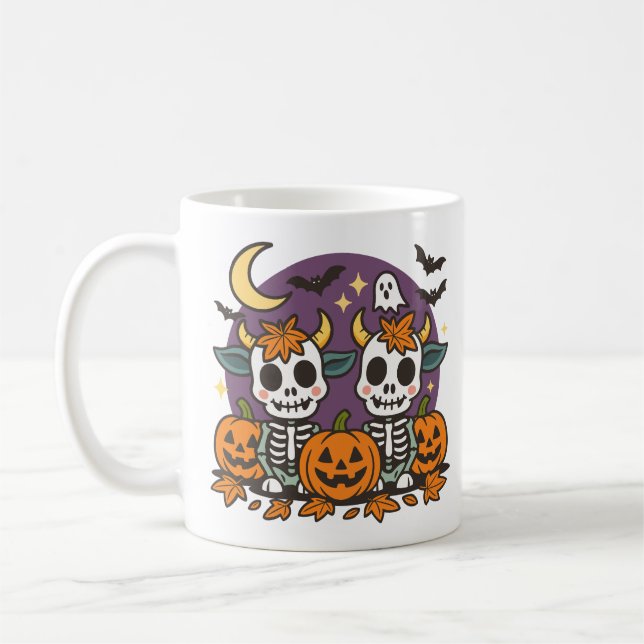 Café Vacas de Esqueleto Assustador Fofo com Caneca Clás (Esquerda)