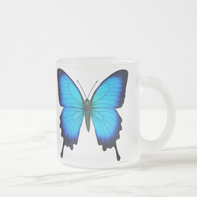 Café Vidro Jateado Caneca azul da borboleta de Ulysses (Direita)