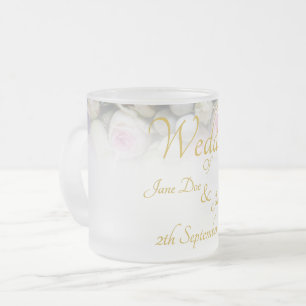 Café Vidro Jateado Caneca de Casamento - Noiva com buquê de casamento