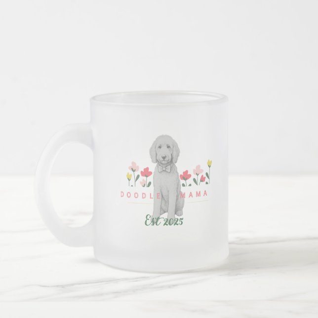 Café Vidro Jateado Caneca de Desenho Esboçado com Flores - Personaliz (Esquerda)