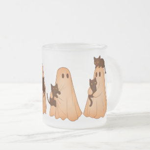 Café Vidro Jateado Caneca de Halloween de Fantasma Fofo e Gato Preto