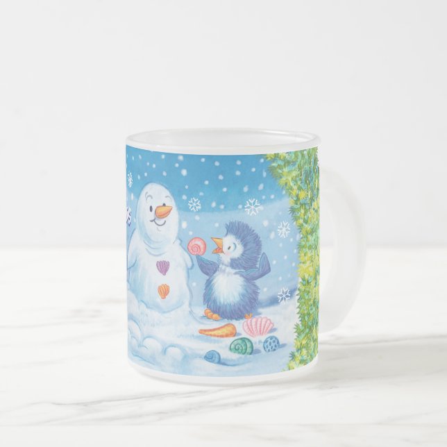 Café Vidro Jateado Caneca de Natal, PingPing Penguin e Snowman. (Frente Esquerda)