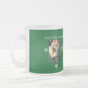 Café Vidro Jateado Caneca de Natal Verde, Foto de Gato, Texto,
