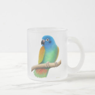 Café Vidro Jateado Caneca dirigida azul do papagaio de Pionus