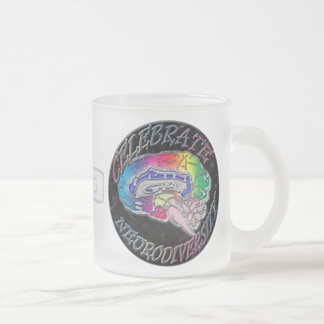 Café Vidro Jateado Comemore a caneca Monogrammed de Neurodiversity (Direita)