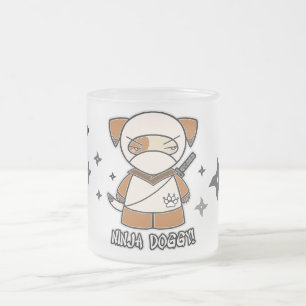 Café Vidro Jateado Doggy de Ninja! Com caneca de Shurikens