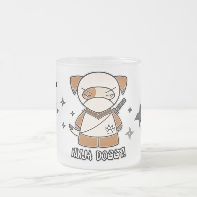 Café Vidro Jateado Doggy de Ninja! Com caneca de Shurikens (Centro)