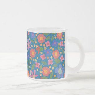 Café Vidro Jateado Estilo de arte popular floral em caneca azul de ca