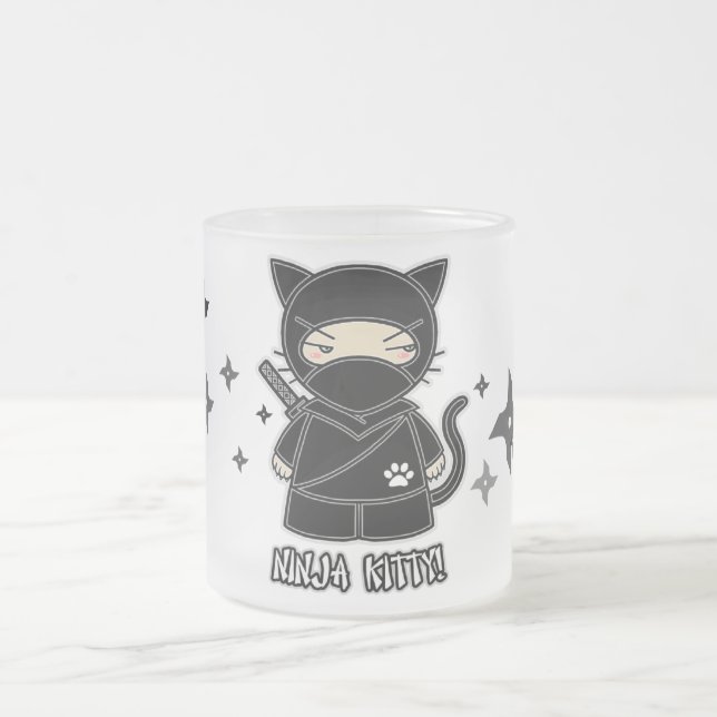 Café Vidro Jateado Gatinho de Ninja! Com caneca de Shurikens (Centro)