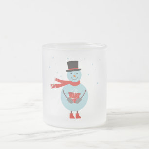 Café Vidro Jateado Mug com boneco de neve. Caneca de Natal.