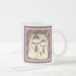 Café Vidro Jateado O amor nunca derrete a caneca do boneco de neve