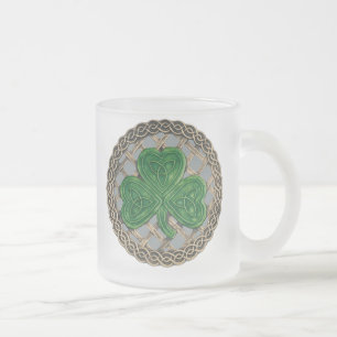 Café Vidro Jateado Shamrock, Latice E Nódulos Celtais Na Caneca De C
