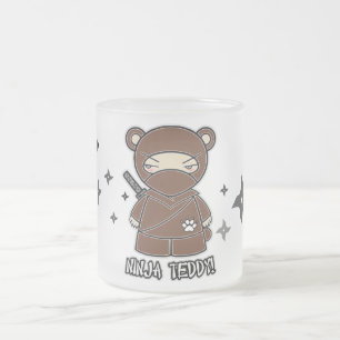 Café Vidro Jateado Ursinho de Ninja! Com caneca de Shurikens