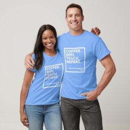 Café. WiFi. Ensinar. Repetir. Camiseta (Azul Claro