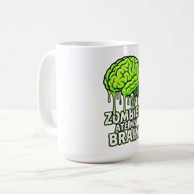 Café "Zombies Comeram Meu Cérebro" Caneca de Halloween  (Frente Esquerda)