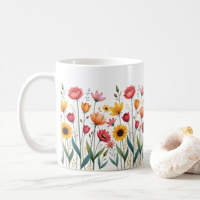 Cafezinho Floral - Xícara de Cerâmica Flor Colorid (Com Donut)