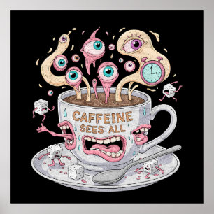 Caffeine vê todo Poster de café engraçado
