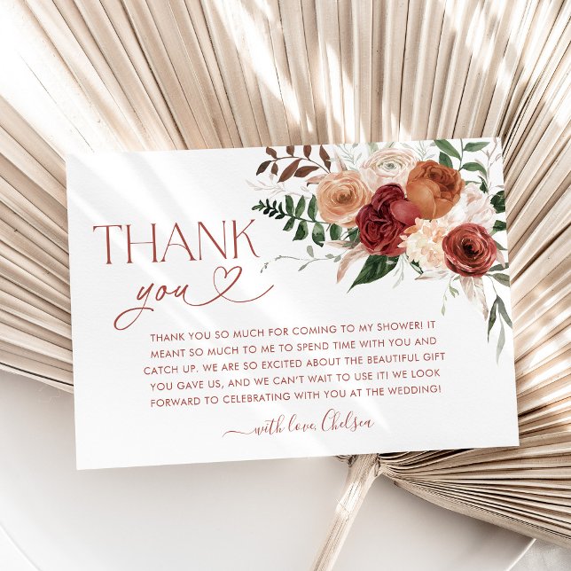 Cair no Amor com Cartões de agradecimentos de Chá  (Fall in Love Bridal Shower Thank You card with fall color flowers)